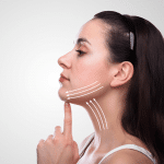 A girl lifting her chin, getting ready for a necklift in Thailand