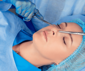 A woman getting a rhinoplasty surgery in Thailand